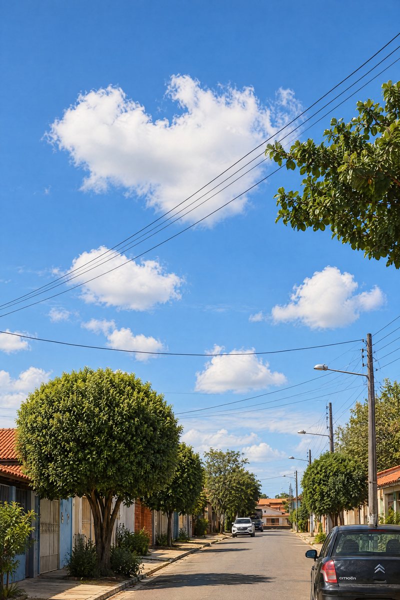 Rua residencial de Pirenópolis vista da calçada